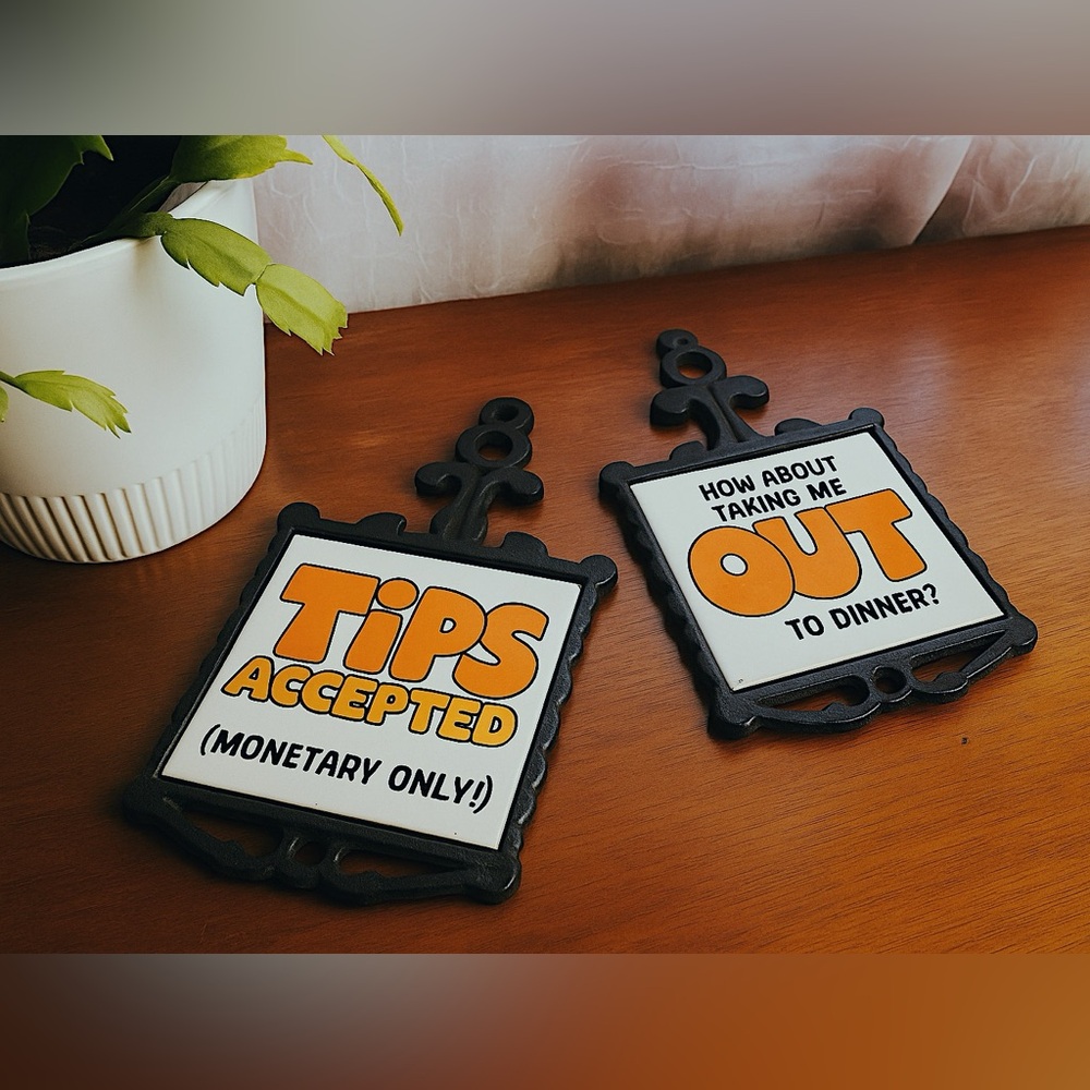 Retro 70s Ceramic Trivets | Vintage Kitchen Decor | Funny Wall Art